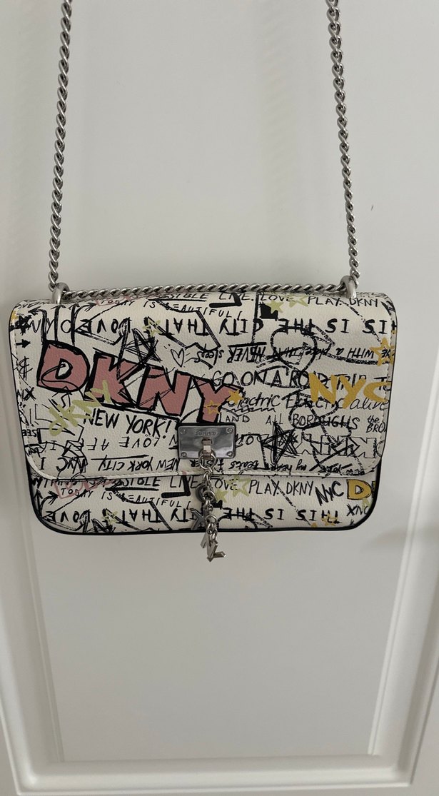 Zincir Detaylı Baskılı Gri Deri Kadın Çanta - Görsel 2