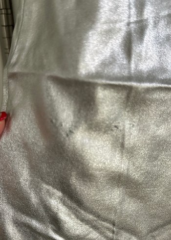 Kadın Gri Metalik Bol Kesim Uzun Pantolon - Görsel 3