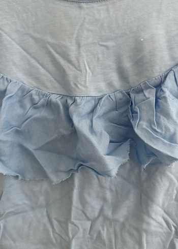 Kadın Mavi Kısa Kollu Fırfırlı Tişört - Görsel 3