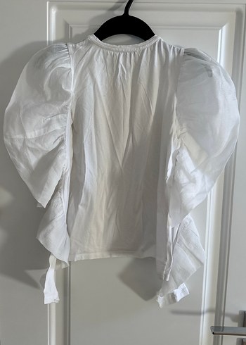 Beyaz şifon balon kol Fırfırlı uzun Kollu Bluz - Görsel 4