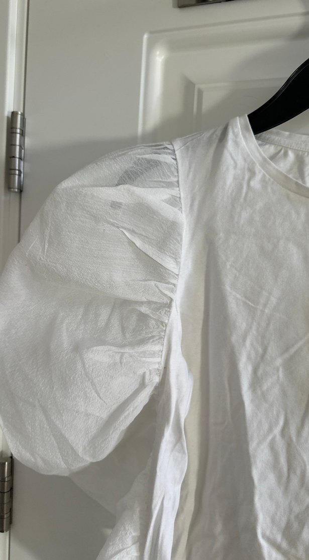 Beyaz şifon balon kol Fırfırlı uzun  Kollu Bluz - Görsel 3