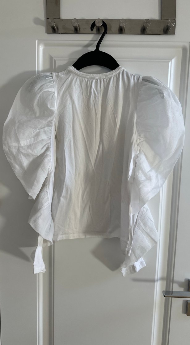 Beyaz şifon balon kol Fırfırlı uzun  Kollu Bluz - Görsel 4
