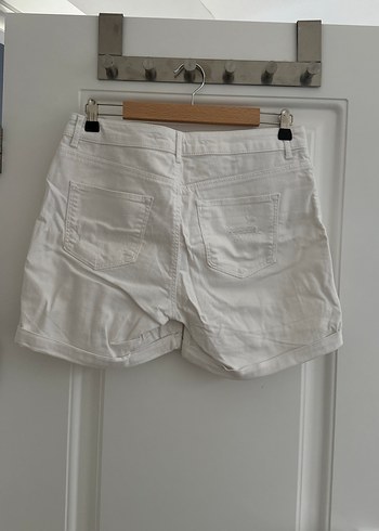 Beyaz Mini Kot Şort Rahat Kesim - Görsel 2