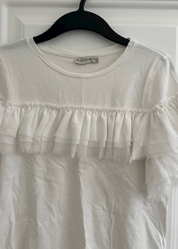 Kadın Beyaz Fırfırlı penyeKısa Kollu Bluz - Görsel 2