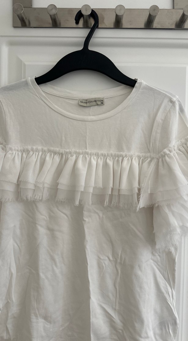 Kadın Beyaz Fırfırlı penyeKısa Kollu Bluz - Görsel 2