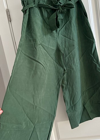 Kemerli Yeşil Keten Kadın Pantolon - Görsel 2