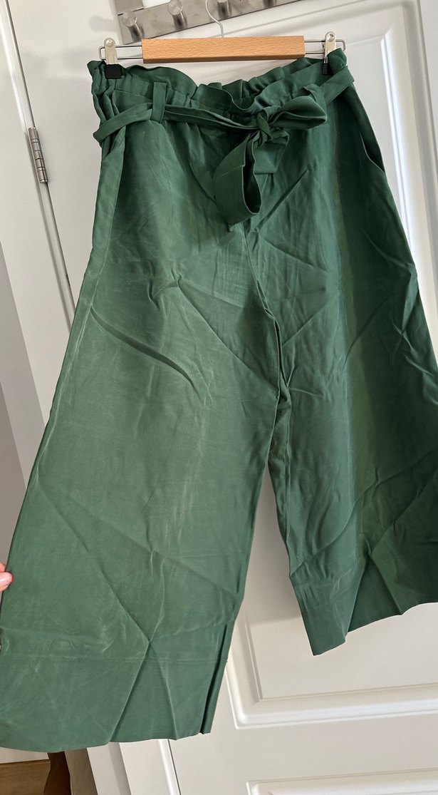 Kemerli Yeşil Keten Kadın Pantolon - Görsel 2