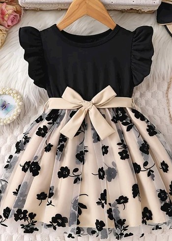 Çiçek Desenli Kız Çocuk Elbise - Görsel 3