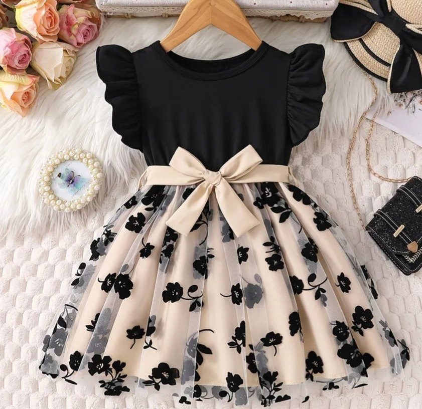 Çiçek Desenli Kız Çocuk Elbise - Görsel 3