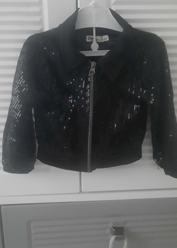 Siyah Mini Kadın Ceket, Uzun Kollu, Düğmeli - Görsel 3