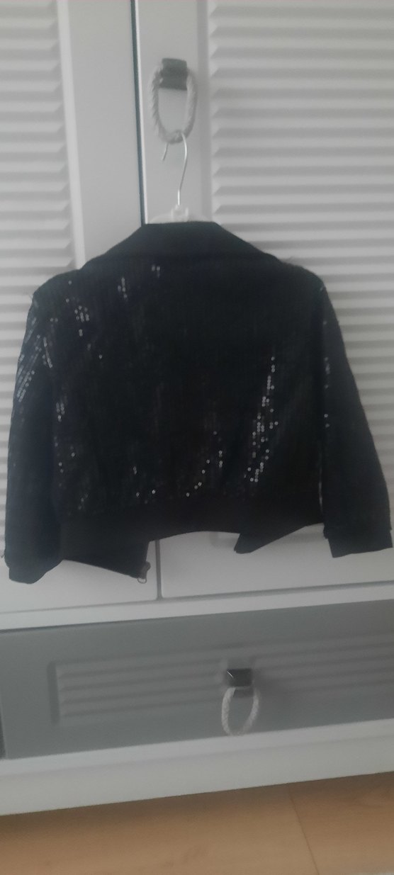 Siyah Mini Kadın Ceket, Uzun Kollu, Düğmeli - Görsel 2