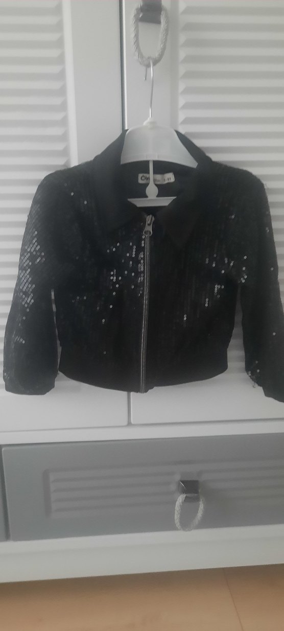 Siyah Mini Kadın Ceket, Uzun Kollu, Düğmeli - Görsel 3