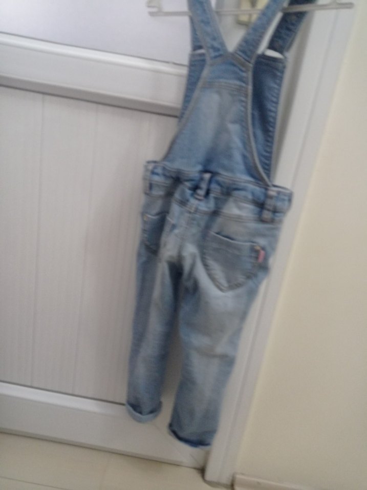 Kız Çocuk Mavi Nakışlı Denim Tulum - Görsel 2