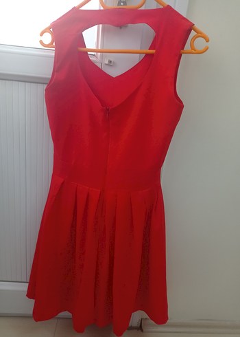 Kırmızı V Yaka Pilili Midi Abiye Elbise - Görsel 2