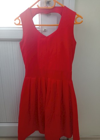 Kırmızı V Yaka Pilili Midi Abiye Elbise - Görsel 5