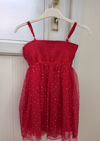 Kız Çocuk Kırmızı Pilili Askılı Elbise - Görsel 2