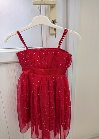 Kız Çocuk Kırmızı Pilili Askılı Elbise - Görsel 5