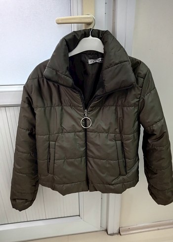 Kadın Gri Dik Yaka Fermuarlı Kışlık Mont - Görsel 3