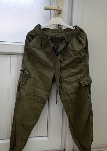 Kadın Haki Kamuflaj Kemerli Kumaş Pantolon - Görsel 4