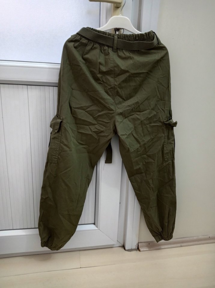 Kadın Haki Kamuflaj Kemerli Kumaş Pantolon - Görsel 2