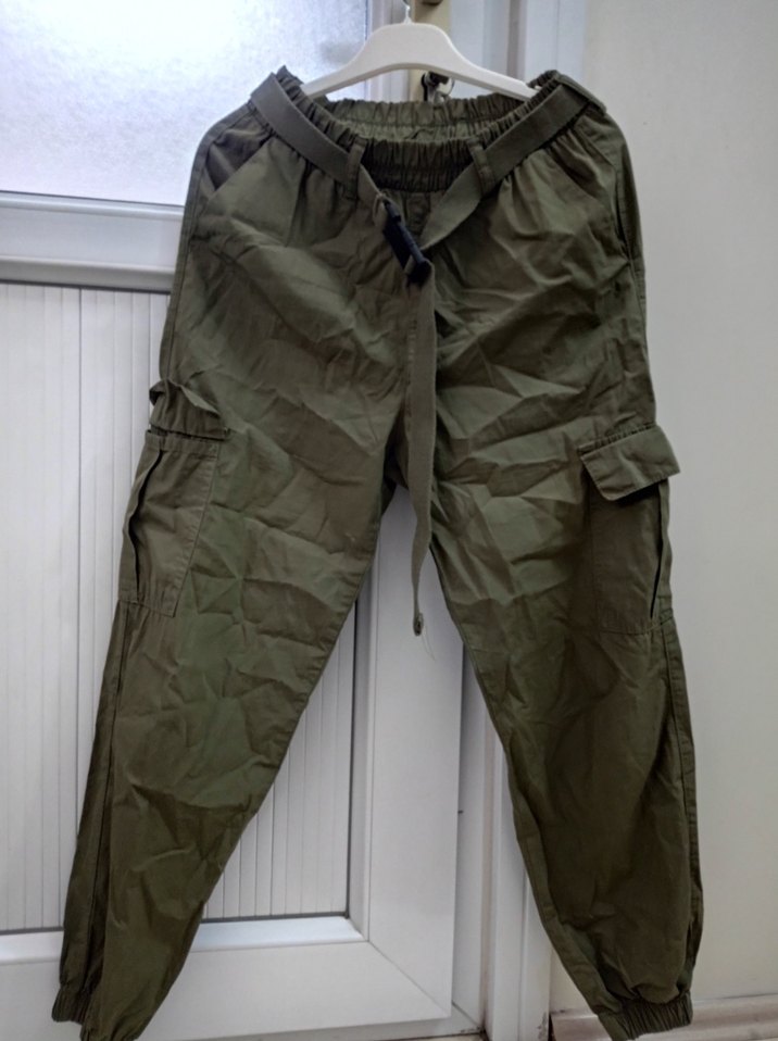 Kadın Haki Kamuflaj Kemerli Kumaş Pantolon - Görsel 3