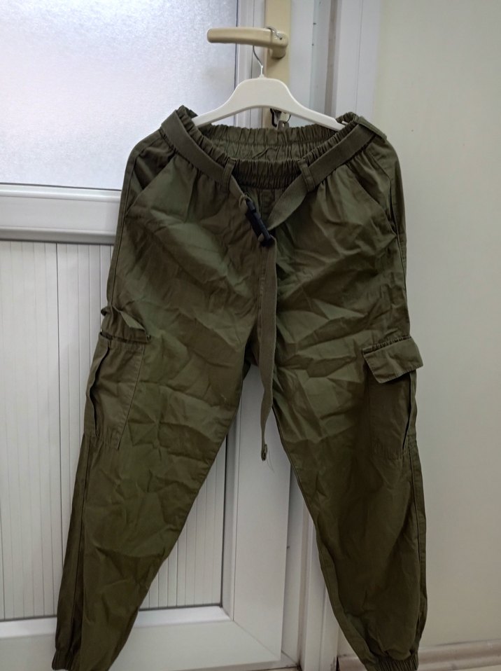 Kadın Haki Kamuflaj Kemerli Kumaş Pantolon - Görsel 4