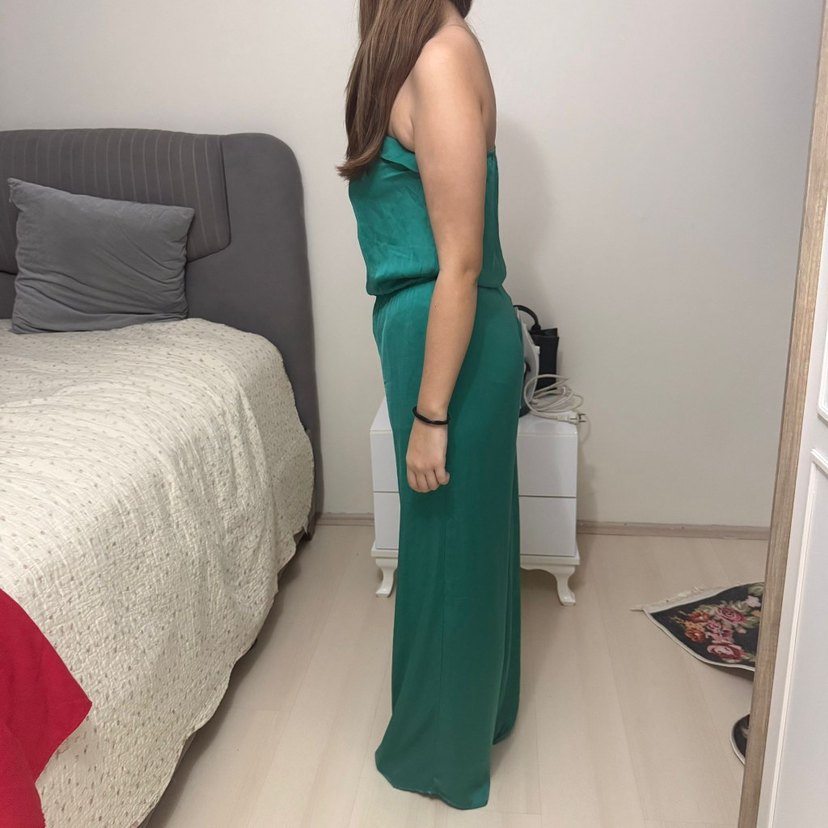 Turkuaz Straplez Kadın Tulum - Görsel 3