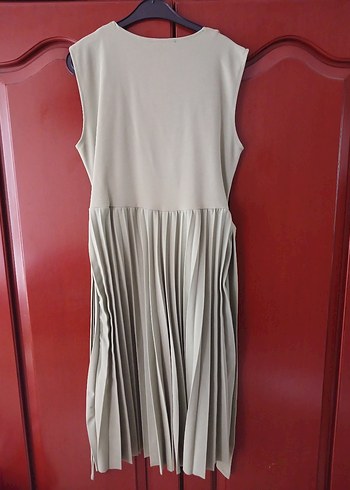 su yeşilj Pileli midi boy Kolsuz Kadın Elbise - Görsel 4