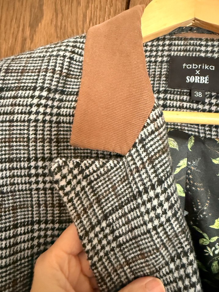 Düğmeli Kahverengi Ekose Kadın Blazer Ceket - Görsel 3