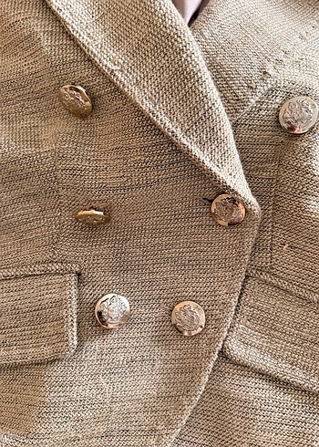 Twist Bej Düğmeli Kadın Keten Blazer Ceket - Görsel 4