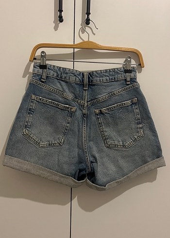 Zara Mavi Yüksek Bel Duble Paça Jean Şort - Görsel 3