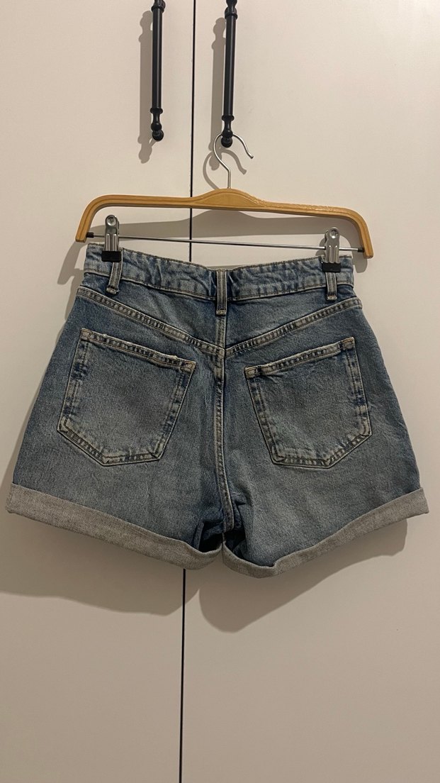 Zara Mavi Yüksek Bel Duble Paça Jean Şort - Görsel 3