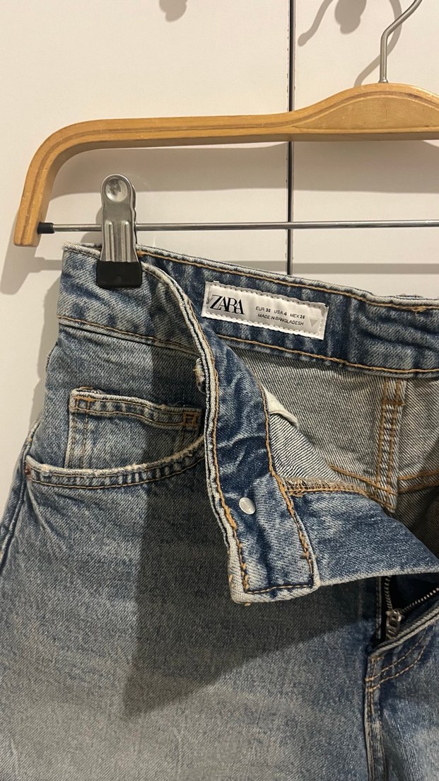 Zara Mavi Yüksek Bel Duble Paça Jean Şort - Görsel 2