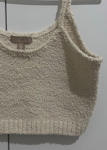 H&M Buklet Örgü Crop Top - Ekru - Görsel 3