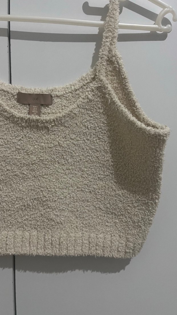 H&M Buklet Örgü Crop Top - Ekru - Görsel 3