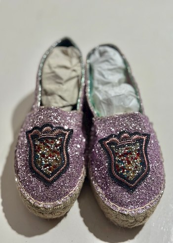 Fabrika Mor Simli Bohem Espadril Dolgu Topuklu - Görsel 2