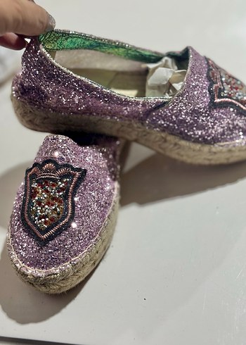 Fabrika Mor Simli Bohem Espadril Dolgu Topuklu - Görsel 5