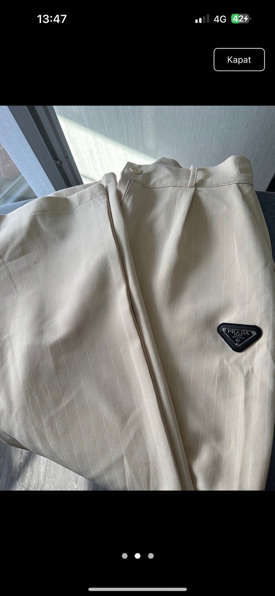 Düğmeli Beyaz Kadın Kumaş Pantolon - Görsel 2