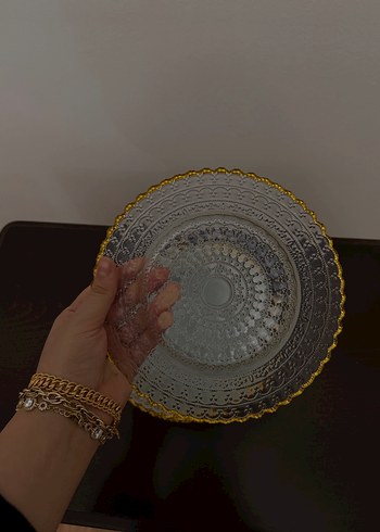 Altın işlemeli gri cam tabak seti LCW home - Görsel 2