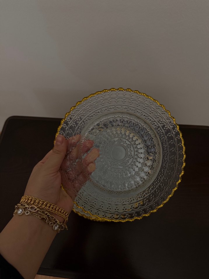 Altın işlemeli gri cam tabak seti LCW home - Görsel 2