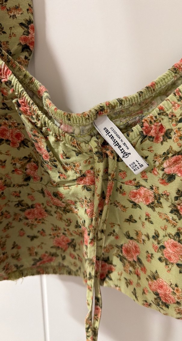 Yeşil Çiçek Desenli Bohem Mini Büstiyer - Görsel 3