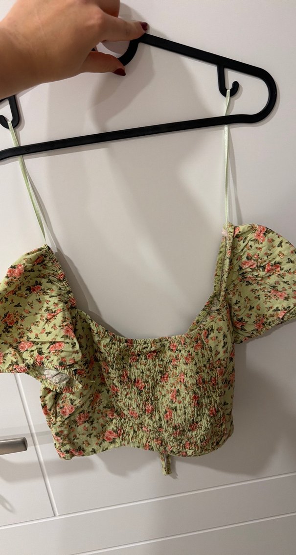 Yeşil Çiçek Desenli Bohem Mini Büstiyer - Görsel 2