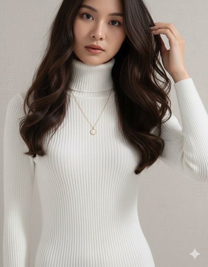 Balıkçı Yaka Fitilli Kadın Kazak (Beyaz, Pembe, Vizon, Siyah) - Görsel 3