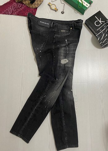 Black Island Slim Fit Yırtık Siyah Denim Jean - Görsel 8