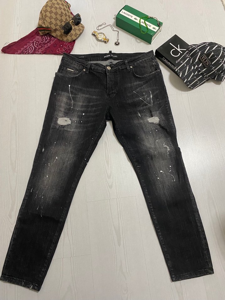 Black Island Slim Fit Yırtık Siyah Denim Jean - Görsel 2