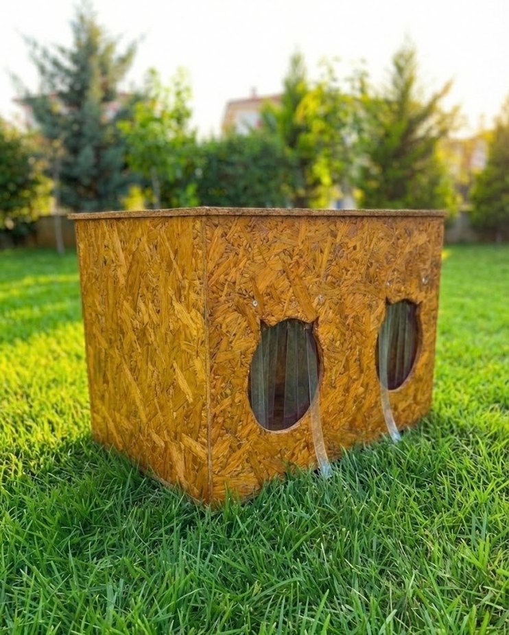 Sıfır El Yapımı Çift Girişli 2 Yuvalı OSB Kedi Evi - Görsel 3