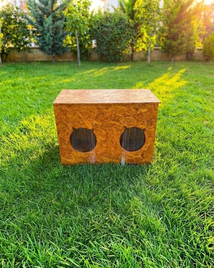 Sıfır El Yapımı Çift Girişli 2 Yuvalı OSB Kedi Evi - Görsel 4