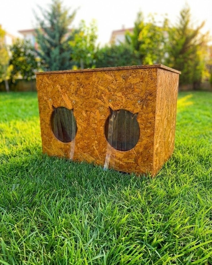 Sıfır El Yapımı Çift Girişli 2 Yuvalı OSB Kedi Evi - Görsel 2