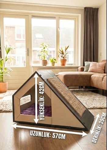 Modern Üçgen Kedi Evi ve Tırmalama Tahtası - Görsel 5