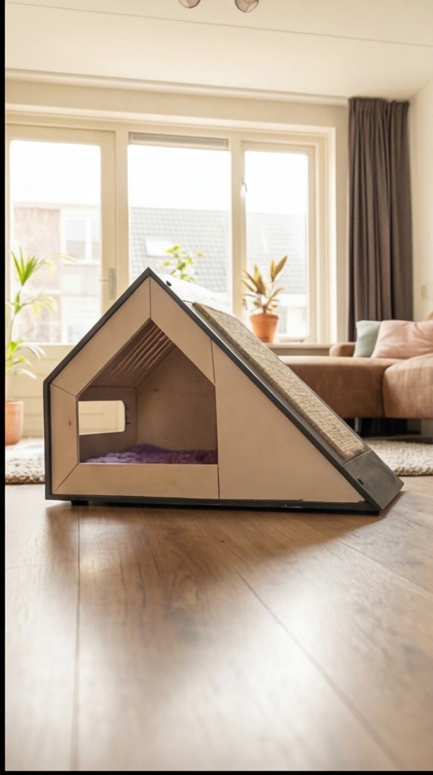 Modern Üçgen Kedi Evi ve Tırmalama Tahtası - Görsel 2